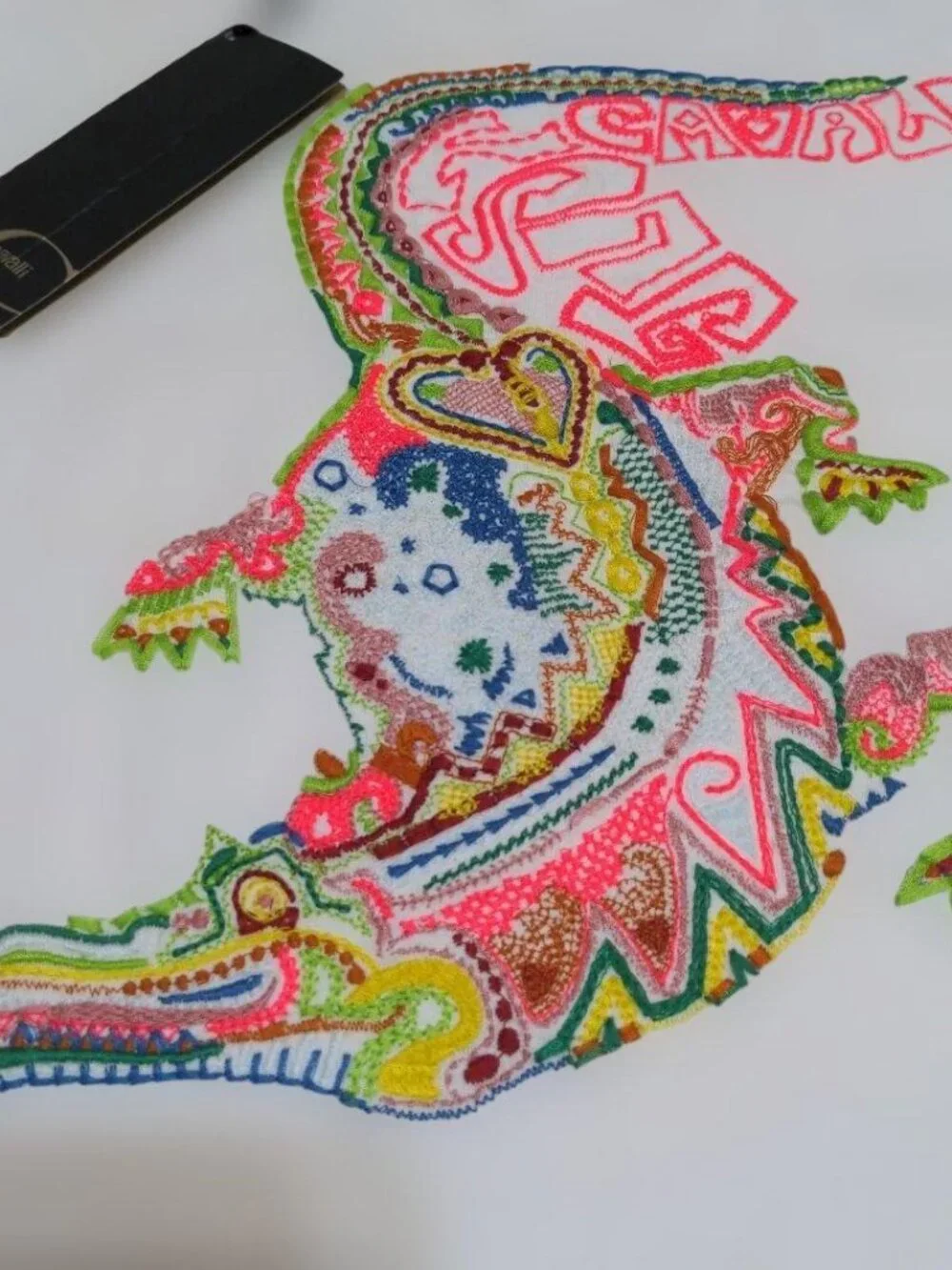 Roberto Cavalli Graphic T Shirt Crocodile Y2K Colorful Embroidered Designer Tee - Picture 2 of 3